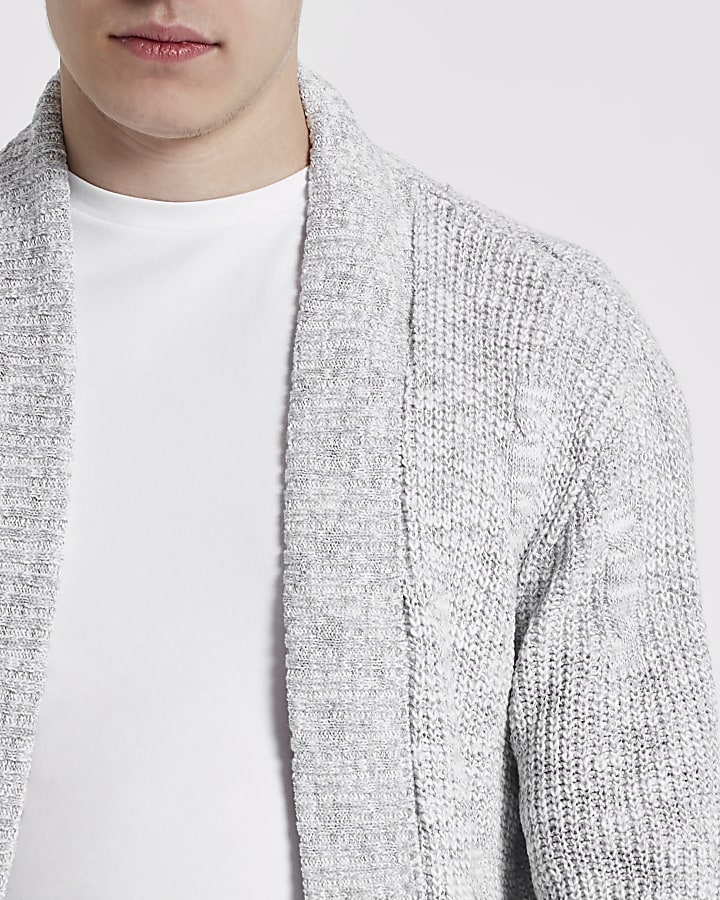 Grey rib cable knit slim fit cardigan