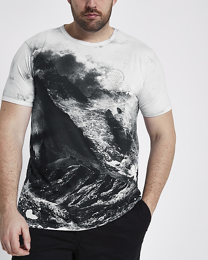 Big and Tall white landscape print T-shirt