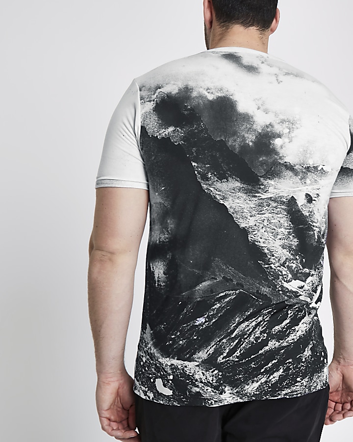 Big and Tall white landscape print T-shirt