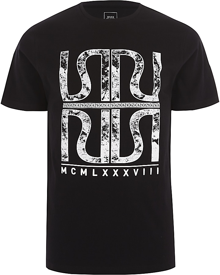 Black cracked marble ‘RI’ slim fit T-shirt