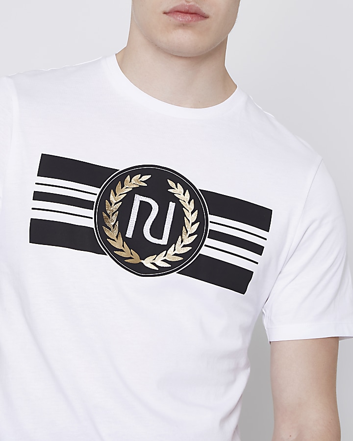 White 'RI' branded slim fit T-shirt
