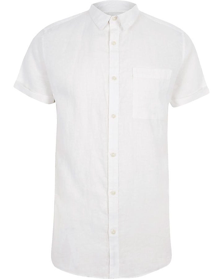White linen short sleeve shirt