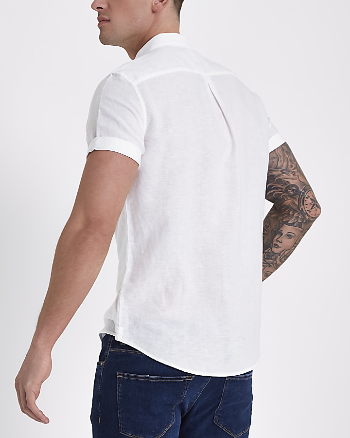 White linen short sleeve shirt