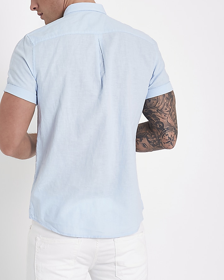 Blue linen short sleeve shirt