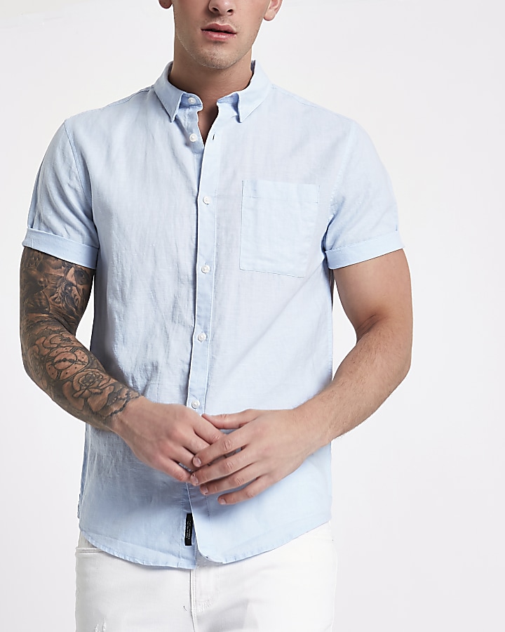 Blue linen short sleeve shirt