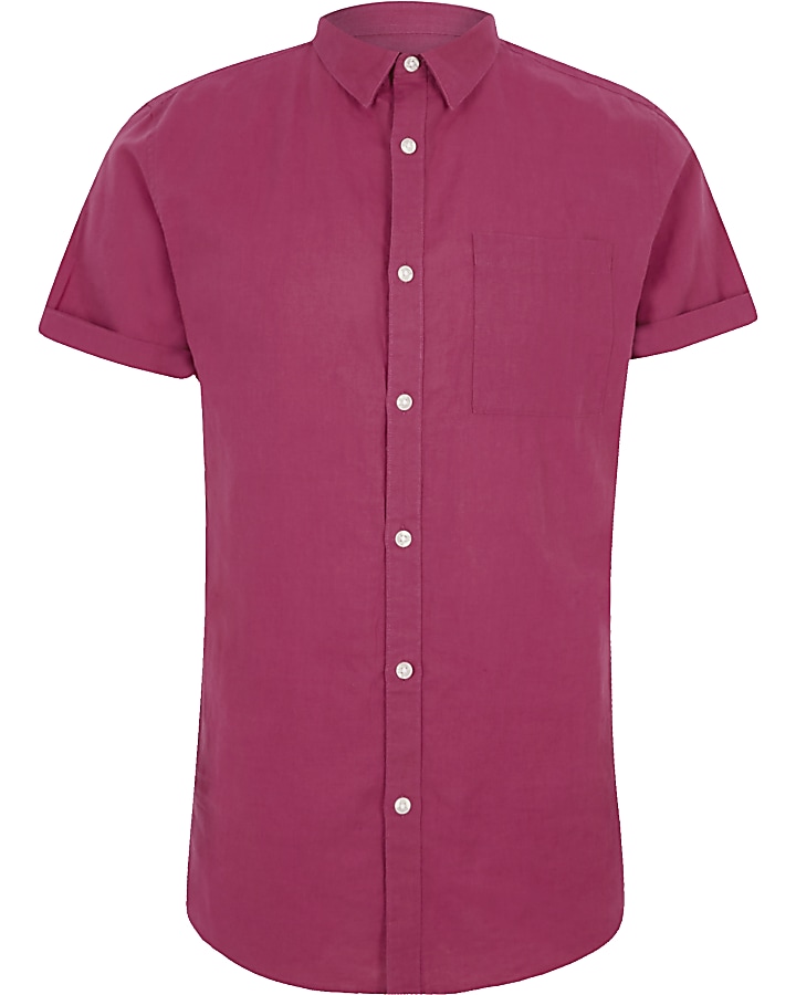 Pink linen short sleeve shirt