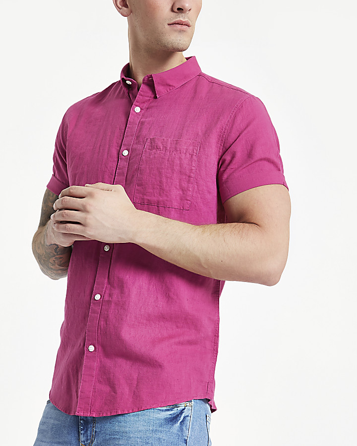 Pink linen short sleeve shirt