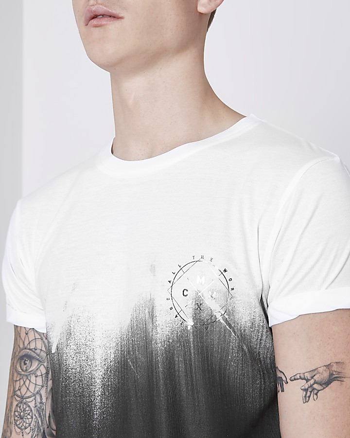 White fade print slim fit T-shirt