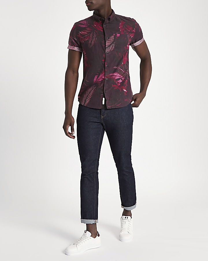 Burgundy tropical short sleeve shirt