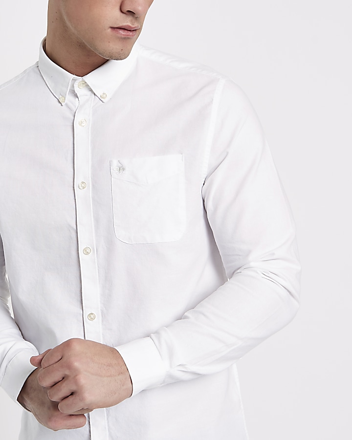 White wasp embroidered pocket Oxford shirt