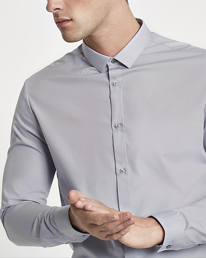 Light grey slim fit long sleeve shirt