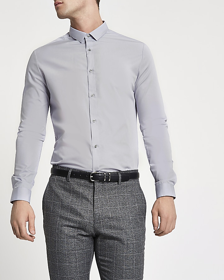 Light grey slim fit long sleeve shirt