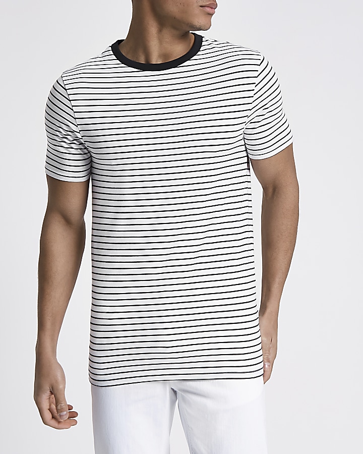 White stripe muscle fit short sleeve T-shirt