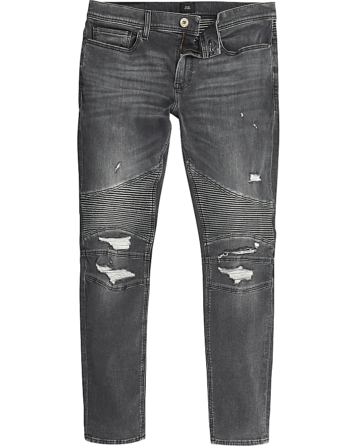 Grey Danny super skinny ripped biker jeans