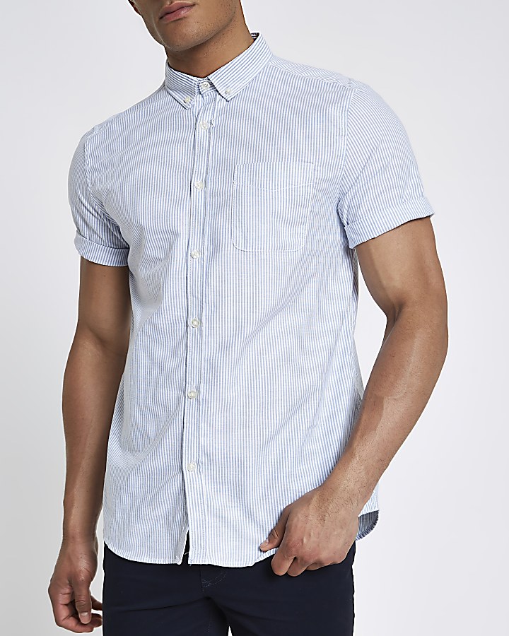 Blue stripe short sleeve slim fit shirt