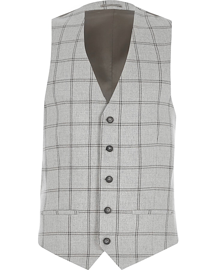 Light grey check smart waistcoat