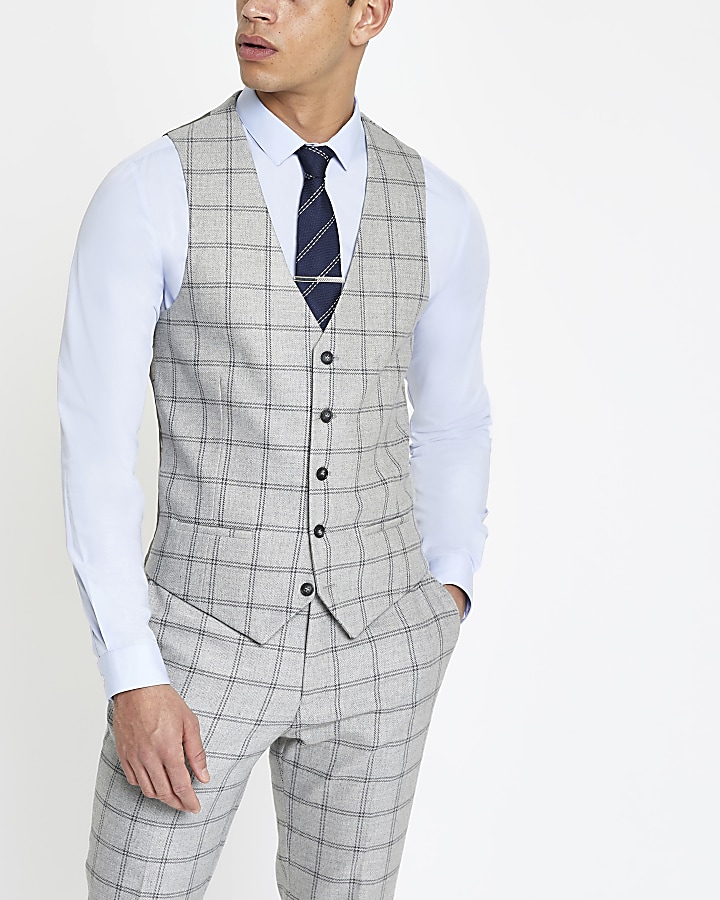 Light grey check smart waistcoat
