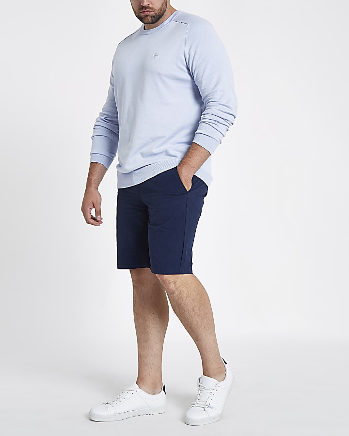 Big and Tall navy slim fit Oxford shorts