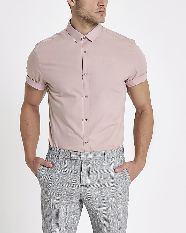 Pink short sleeve slim fit shirt
