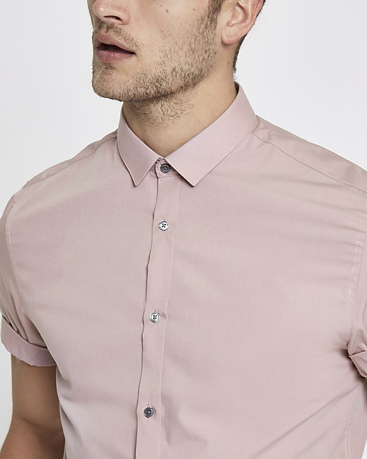 Pink short sleeve slim fit shirt