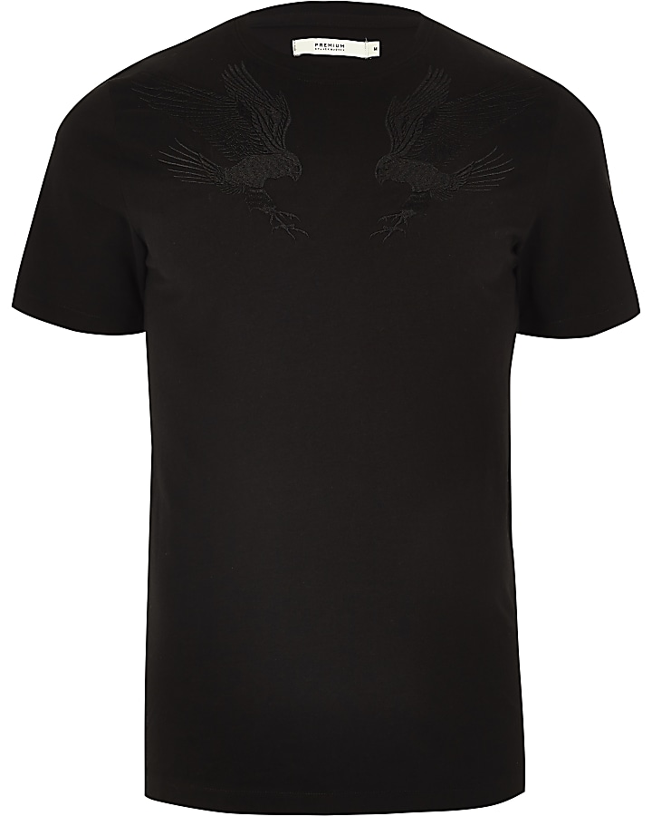 Jack & Jones black falcon embroidered T-shirt