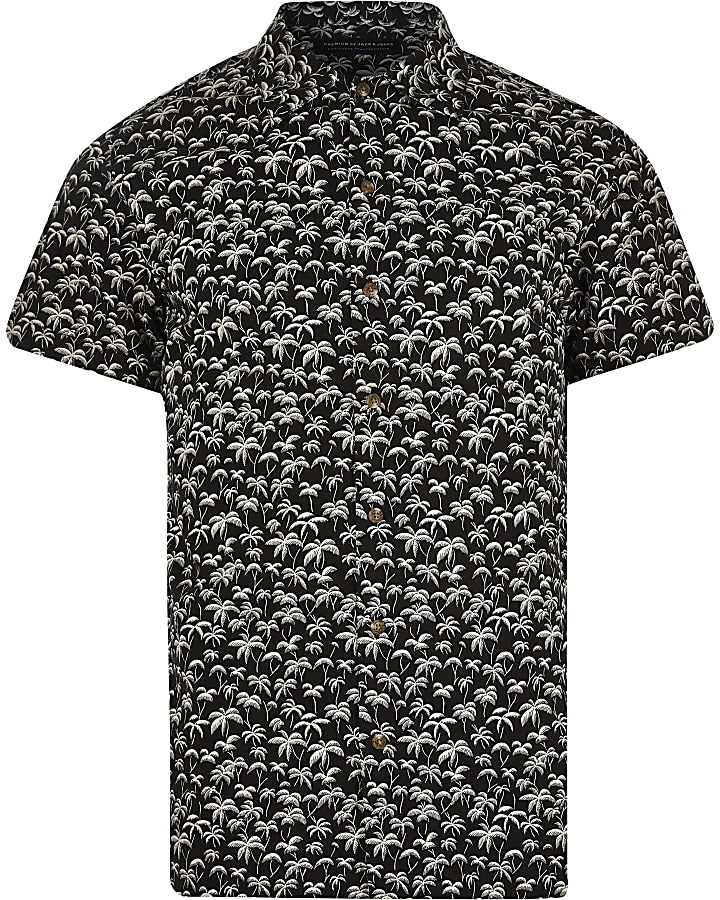 Jack & Jones Premium black palm print shirt