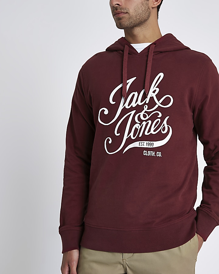 Jack & Jones burgundy print hoodie