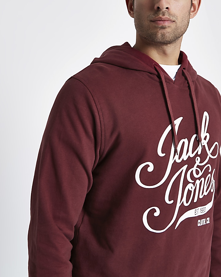 Jack & Jones burgundy print hoodie