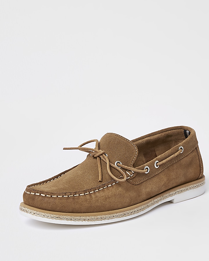 Brown suede boat shoe
