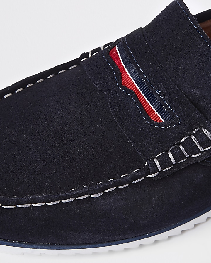 Navy suede slip on loafers