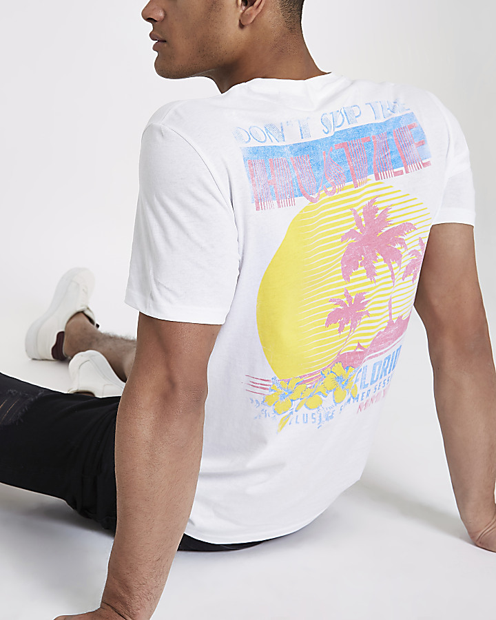 Only & Sons white 'hustle' print T-shirt
