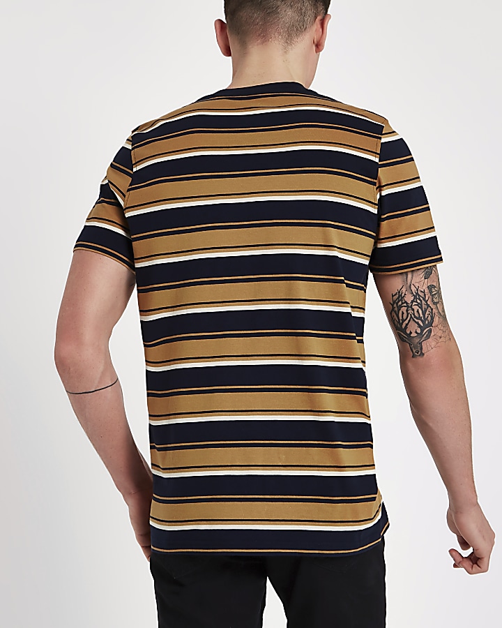 Lee tan stripe print crew neck T-shirt