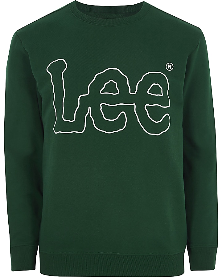 Lee dark green logo print crew sweatshirt