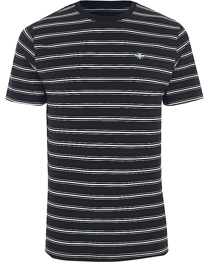 Navy slim fit stripe crew neck T-shirt