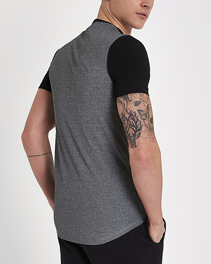 Grey Concept ribbed muscle fit T-shirt