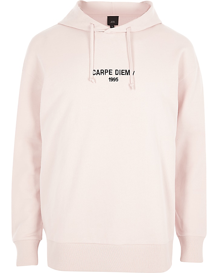 Pink 'carpe diem' print hoodie