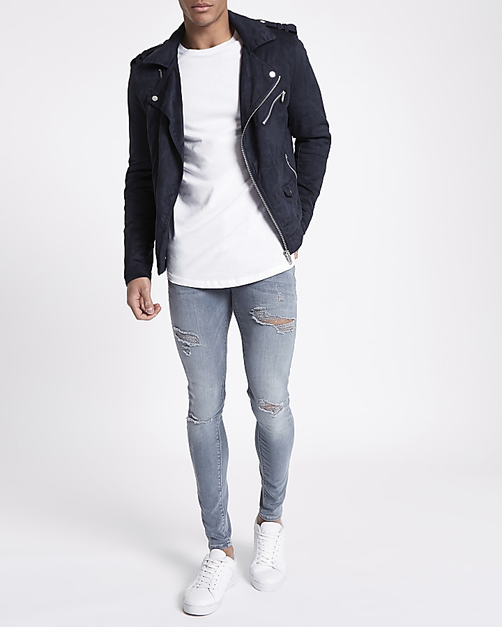 Blue ripped Ollie super skinny spray on jeans