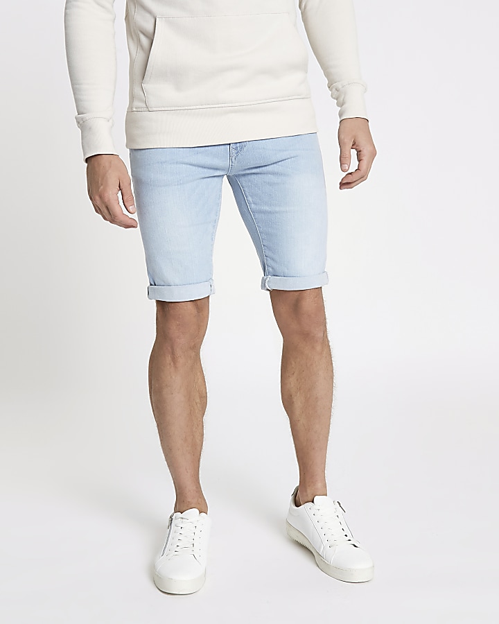 Light blue skinny fit denim shorts