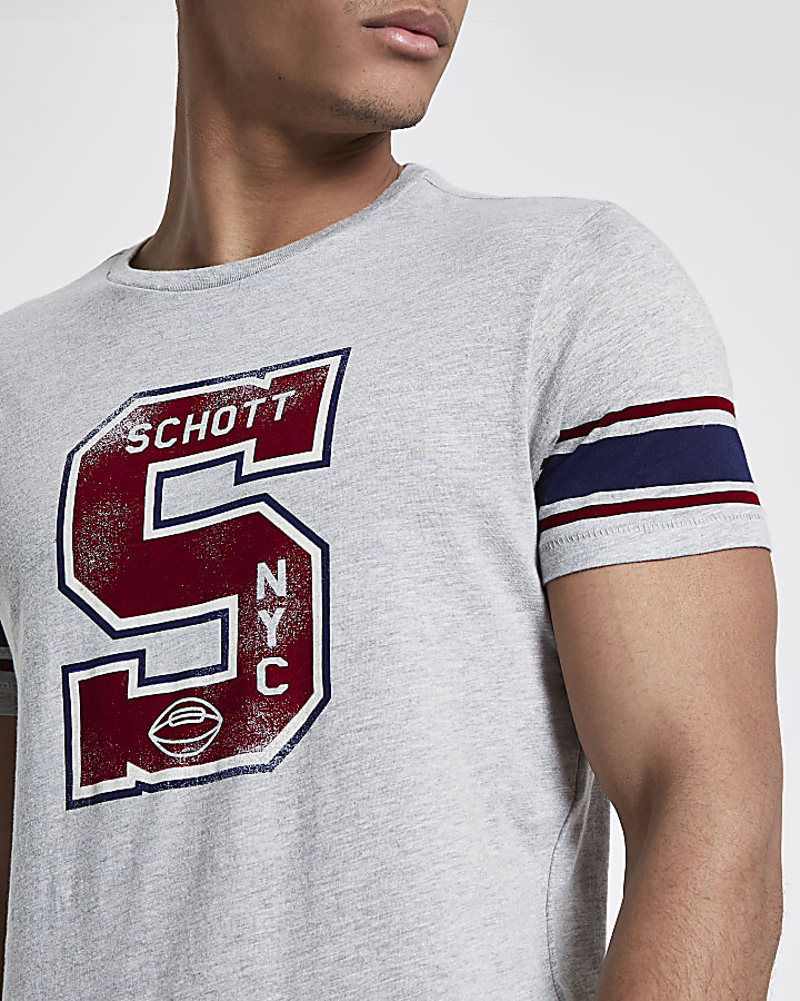 Schott grey print baseball T-shirt