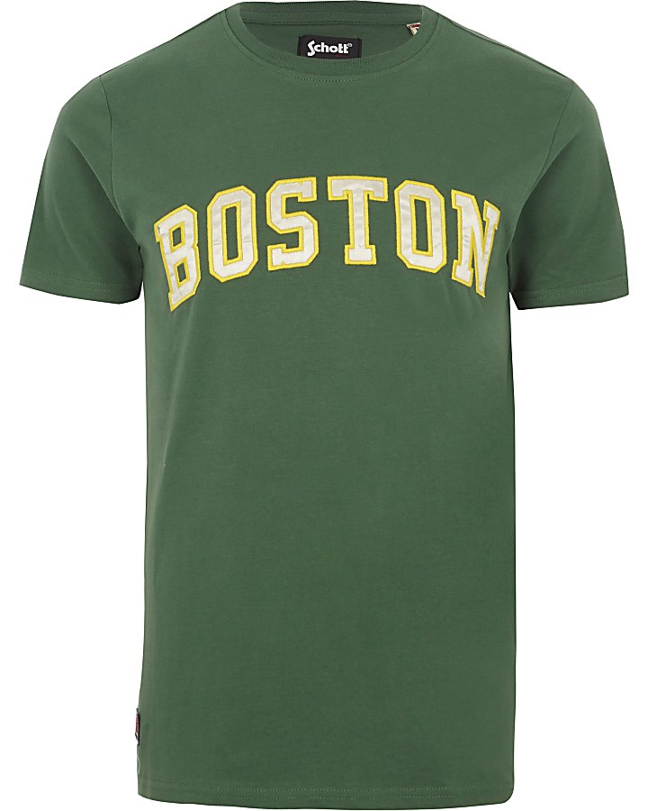 Schott green 'Boston' print T-shirt