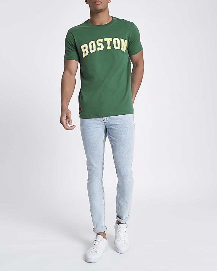 Schott green 'Boston' print T-shirt