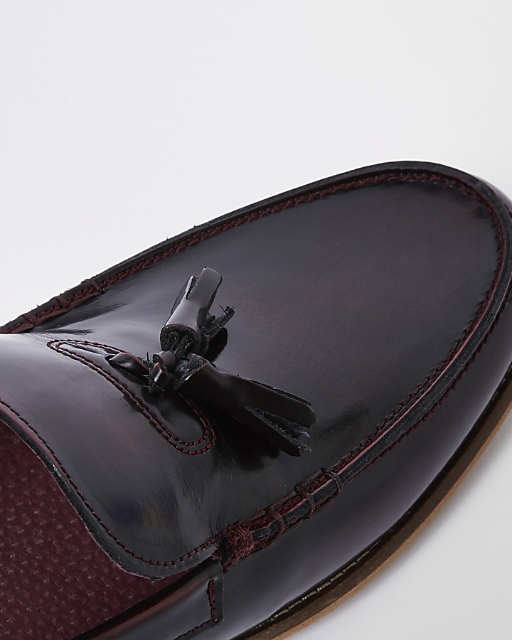 Dark red leather tassel loafers