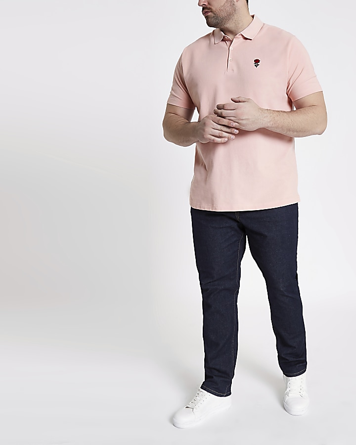 Big and Tall pink embroidered polo shirt