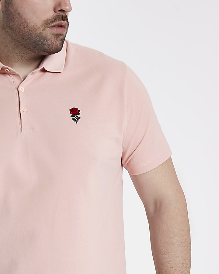 Big and Tall pink embroidered polo shirt