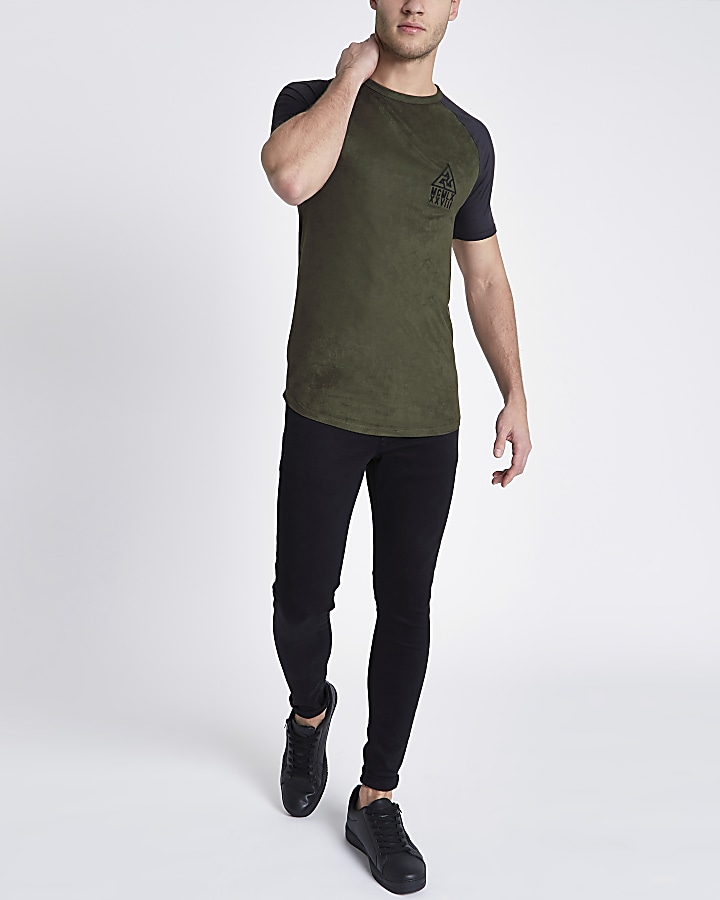 Green Concept faux suede muscle fit T-shirt