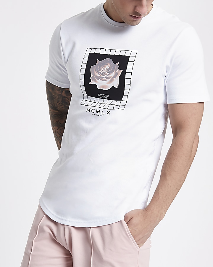 Concept white floral slim fit T-shirt