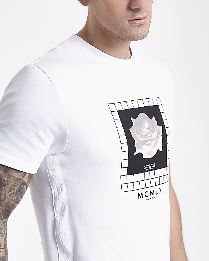 Concept white floral slim fit T-shirt