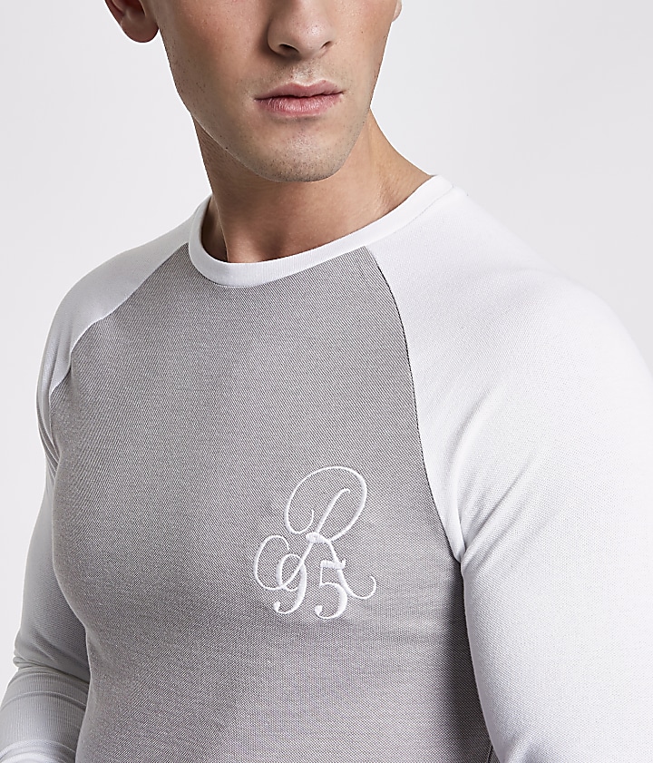 Grey raglan embroidered muscle T-shirt