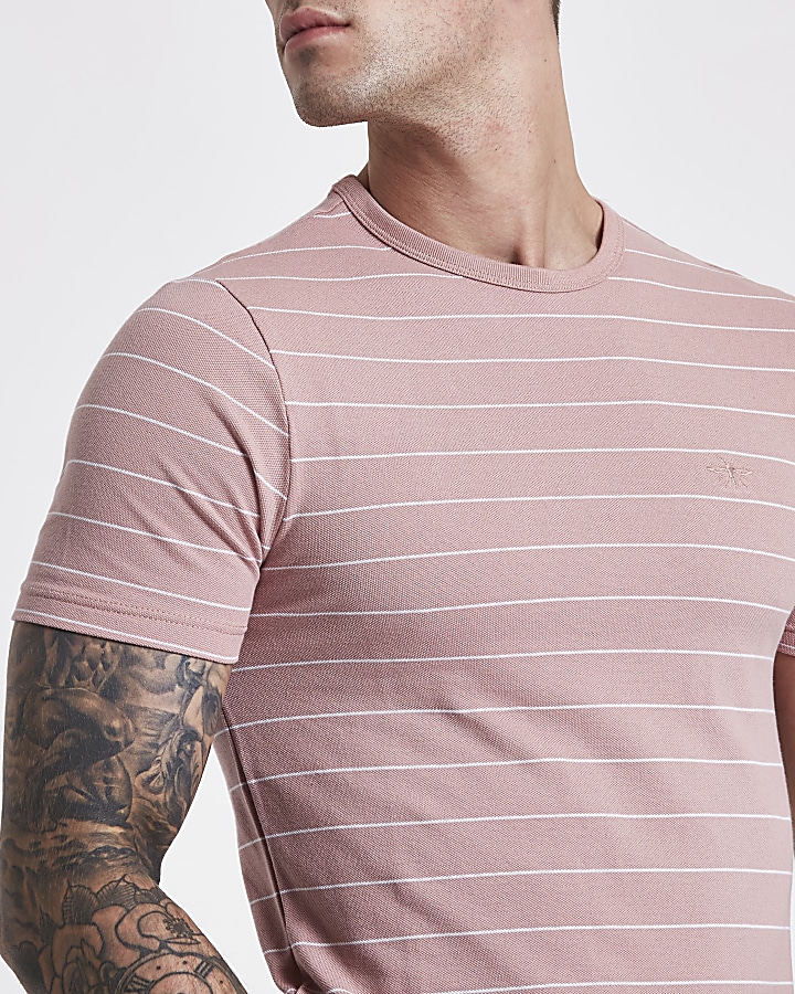 Pink stripe muscle fit T-shirt