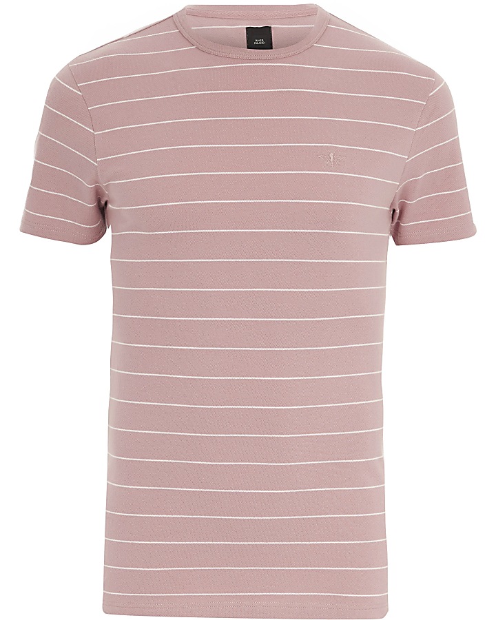 Pink stripe muscle fit T-shirt